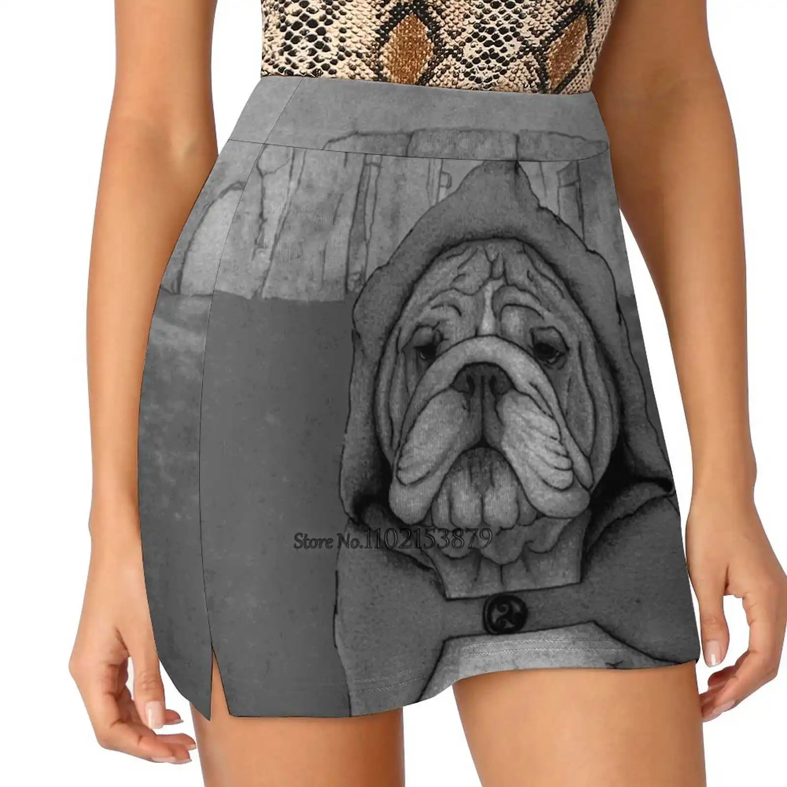 English Bulldog With Stonehenge ( Bw ) Women Sports Skirt Tennis Golf Dance Fitness Running Yoga Skirts Dog Animal Stonehenge