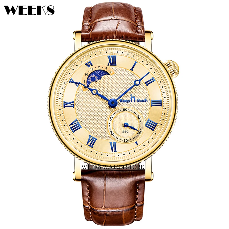 Sun Moon Phase Men Watch Quartz Waterproof Casual Business Man Reloj Male Clock Mens Wristwatch Luxury Classic Relogio Masculin