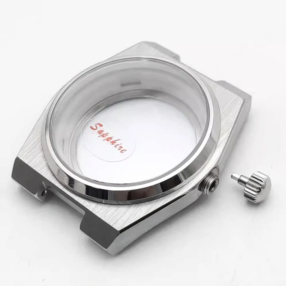Boîtier en acier inoxydable modifié argent 40mm + verre saphir pour mouvement NH35/36 4R, fond Transparent