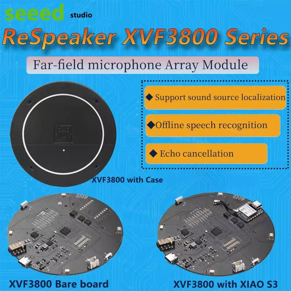 Seeed StudioReSpeaker XMOS XVF3800 ESP32S3 AI-powered Optional with Case – AI-powered 4-Mic Array for Clear Voice Even in Noise
