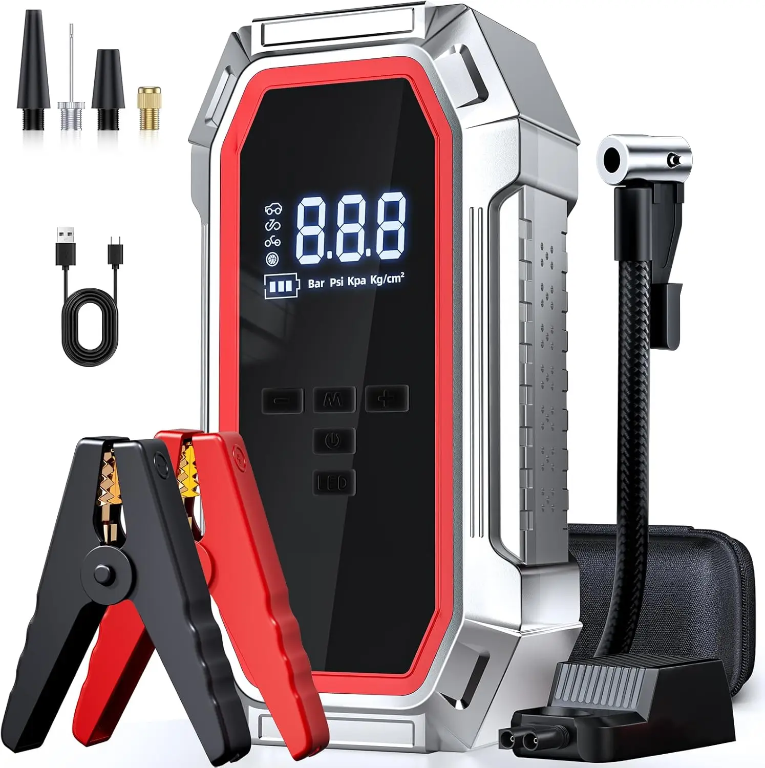 

5000A Peak Car Jump Starter with 160PSI Air Compressor, Portable Battery Booster for 9.0L Gas/8.0L Diesel Vehicles