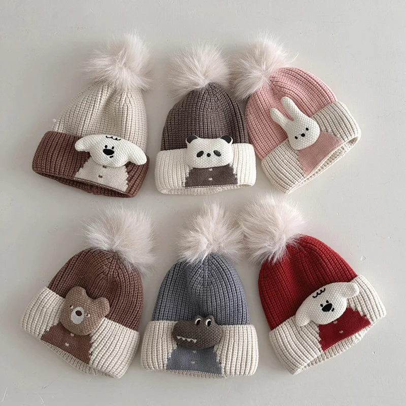 

Winter Baby Hats Cute Pompom Knitted Warm Beanie Kids For Boys Girls Outdoor Infant Toddler Kids Hats Korean Children Caps 1-3Y