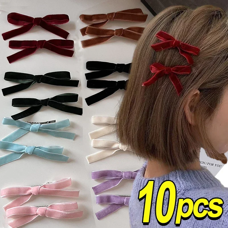 1/10 Stuks Dopamine Kleur Vintage Fluwelen Strik Haarclip Schattig Licht Premium Gevoel Vlinder Haarspeld Zoete Koele Koreaanse Haaraccessoires