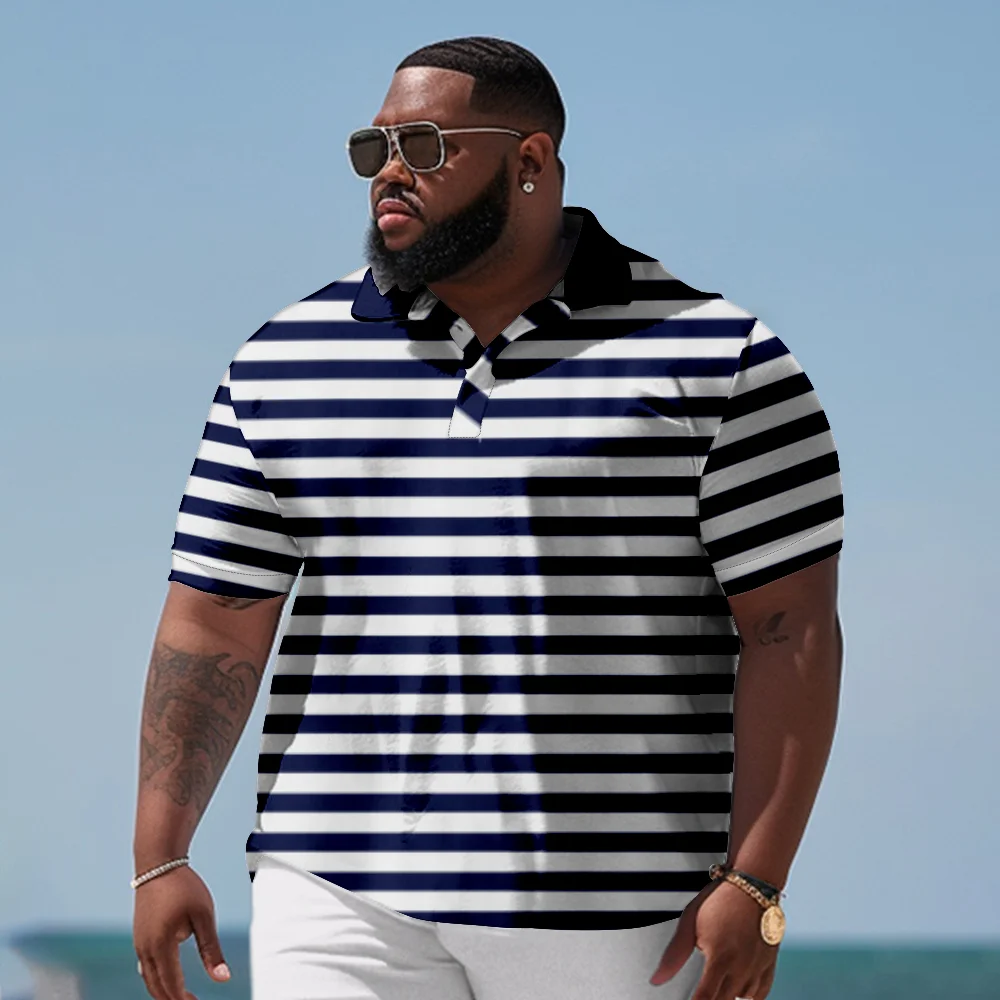 

Men Summer Casual Polo Shirt Sailor Blue Stripe Streetwear Comfortable Breathable Quick Drying Polo Shirt