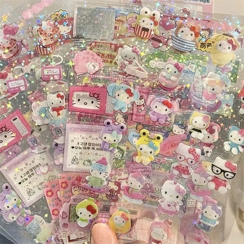 5/10Pcs Hellokitty Glitter Stickers Kawaii Rilakkuma Transparent PET Cut Film Toploader Scrapbooking Deco Film Cutting Stickers