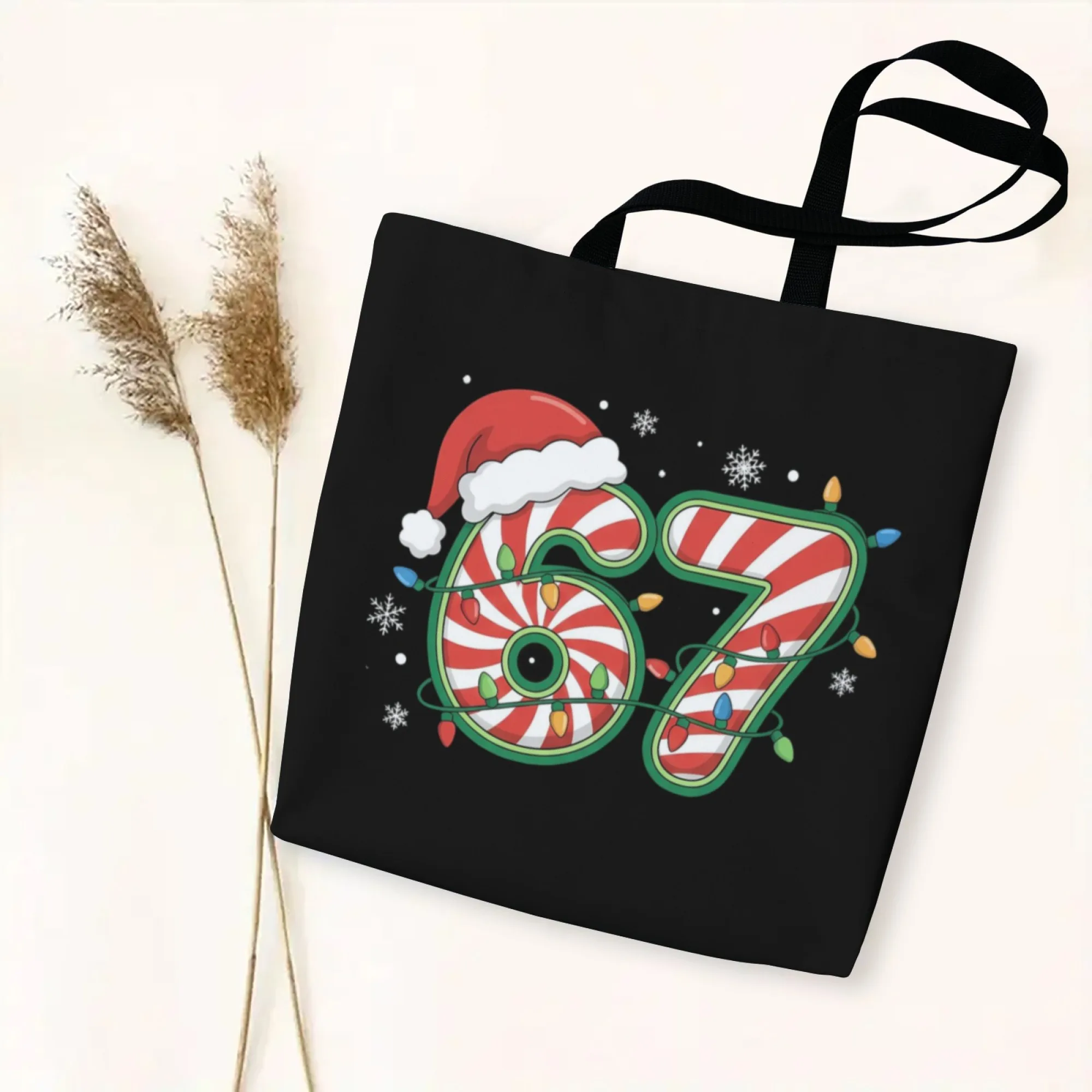 

Christmas 67 Six Seven Funny Trend Canvas Tote Bag Candy Print Shoulder Bag Perfect for Festive Aesthetic Daily Commute Use