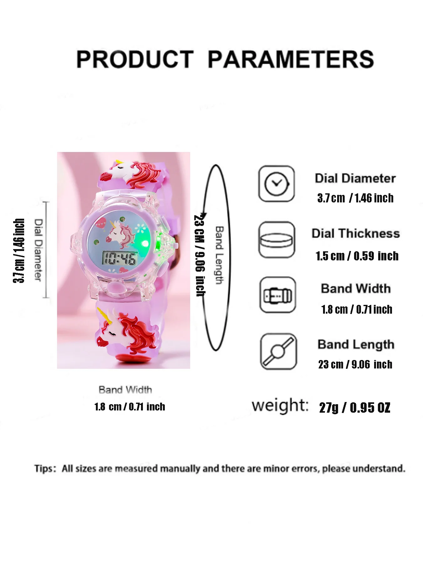 Pulseira de relógio de silicone elegante e fofa com padrão de unicórnio, relógio de pulso eletrônico emissor de luz, adequado para o Natal e