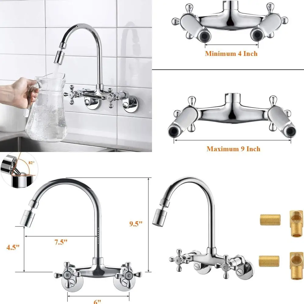 

6 Wall-Mounted Kitchen Sink Faucet, Dual Handle, Chrome Finish, Model RB1026