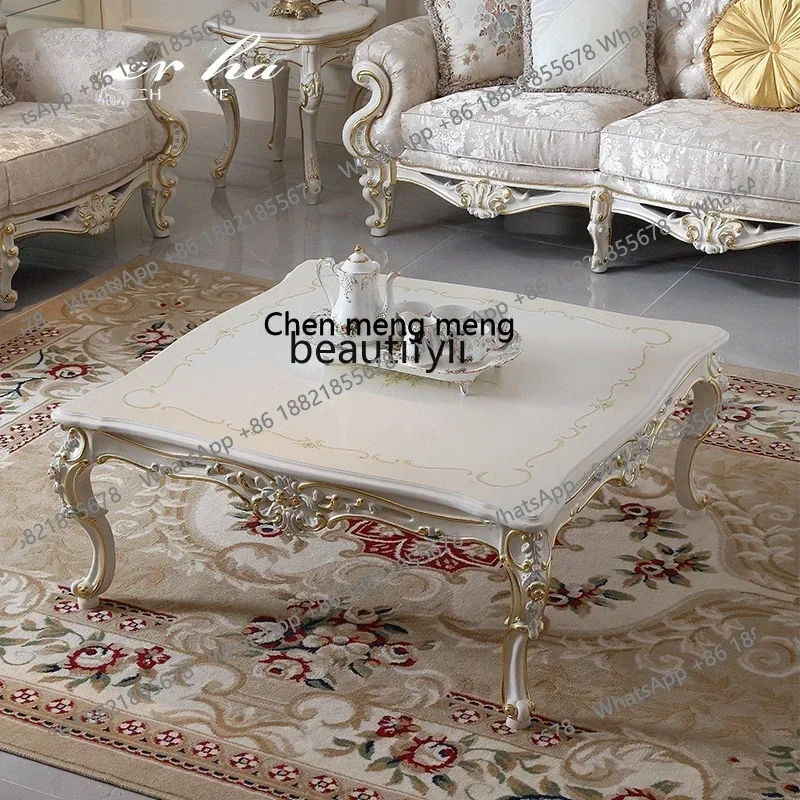 

X A French Furniture Handmade Carved Solid Wood Hand Painting Coffee Table European Luxury Villa Square Table
