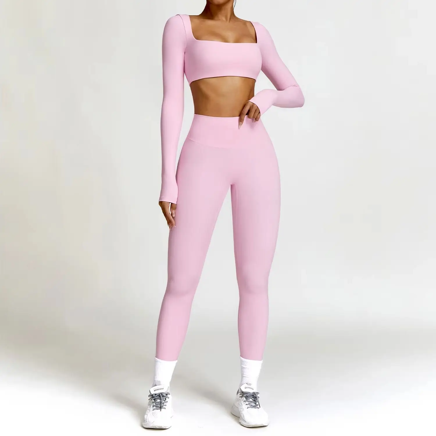 

Комплект для йоги из 2 предметов: спортивный костюм для женщин, леггинсы для спортзала, укороченный топ с длинным рукавом, фитнес-бюстгальтер, одежда для тренировок, женская спортивная одежда