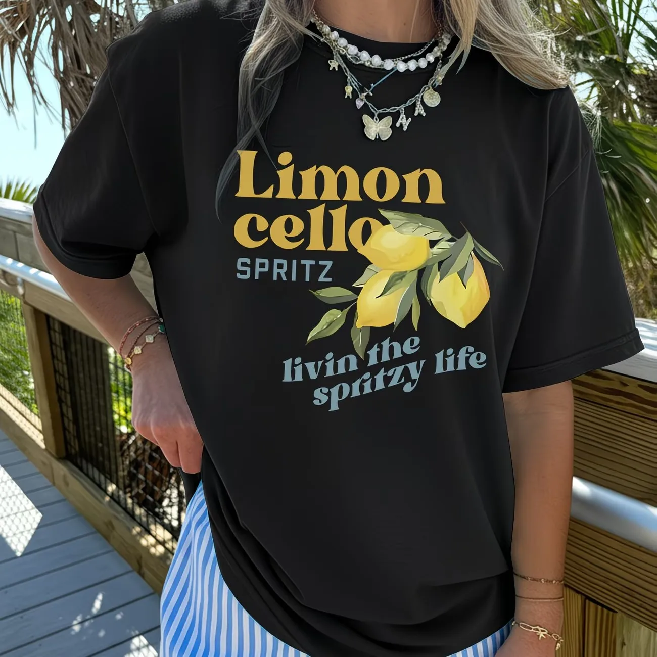 Limoncello Spritz Graphic T Shirt Italian Summer Aesthetic Tops Women Trendy Lemon Fruit Print Casual Short Sleeve Tee