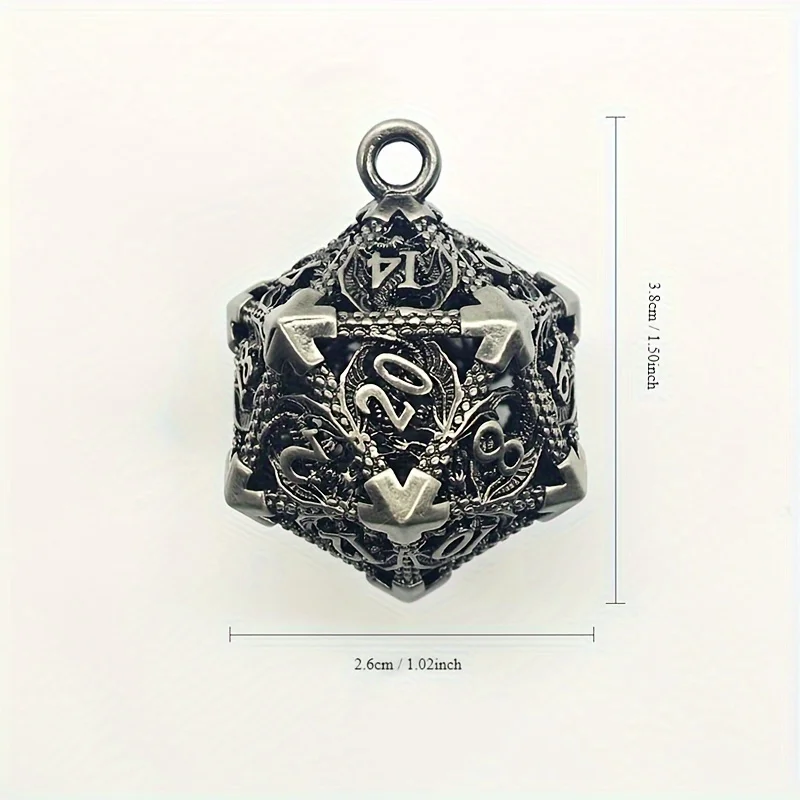 Dragon Carved Hollow Metal Polyhedron Dice Pendant Set, Used For Desktop RPG, DND, Pathfinder-Suitable For Party Entertainment