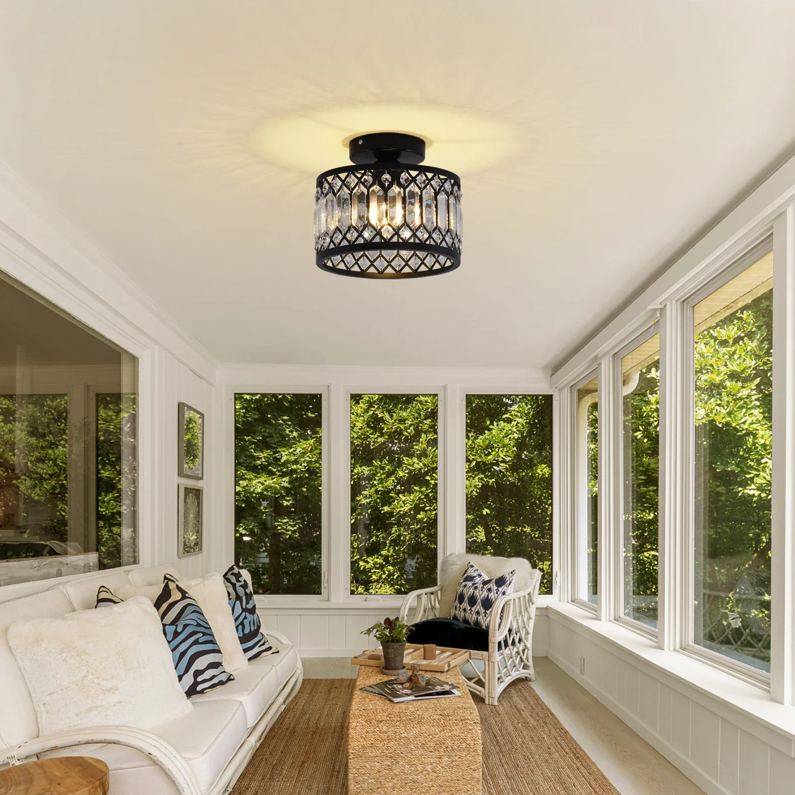 Black Crystal Chandelier Ceiling Light Iron Art Modern LED Pendant Lamp for Living Room Bedroom Home Decor Pendant Lights