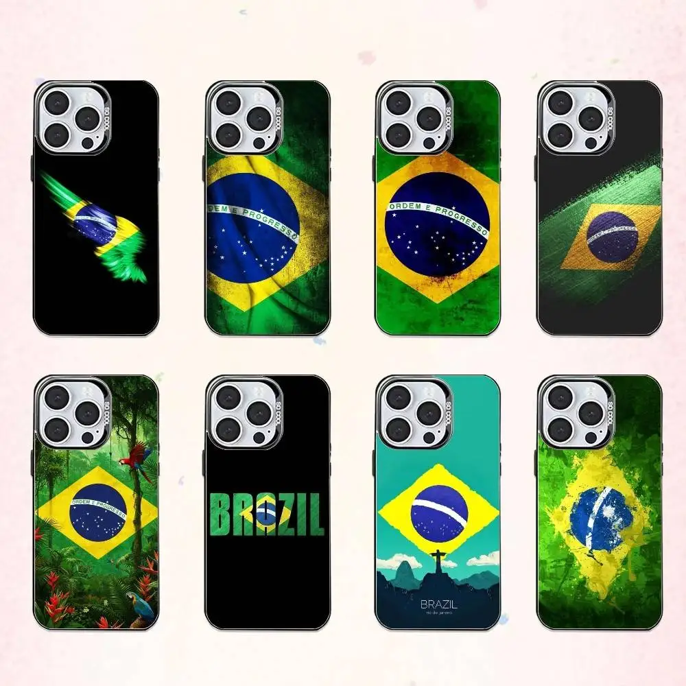 

B-Brazil F-Flag Patriotic Merch Phone Case For iPhone17,16,15,14,13,12,11 Plus,Pro Max Colored Silver Plated Inside Cover