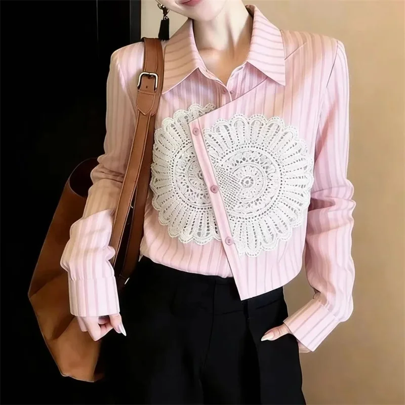 

Уникальные красивые топы для девочек, роскошные и высококачественные, очень красивые синие рубашки с кружевной отделкой, женские рубашки на осень и весну