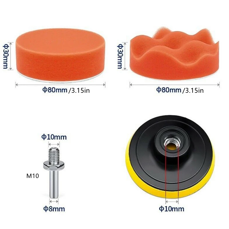 Car Polishing Sponge Pads 22Pcs M10 Foam Pad Buffer Polish Machine Wax Pads for Auto Motorcycle Motor Vehicle Remove Scratches