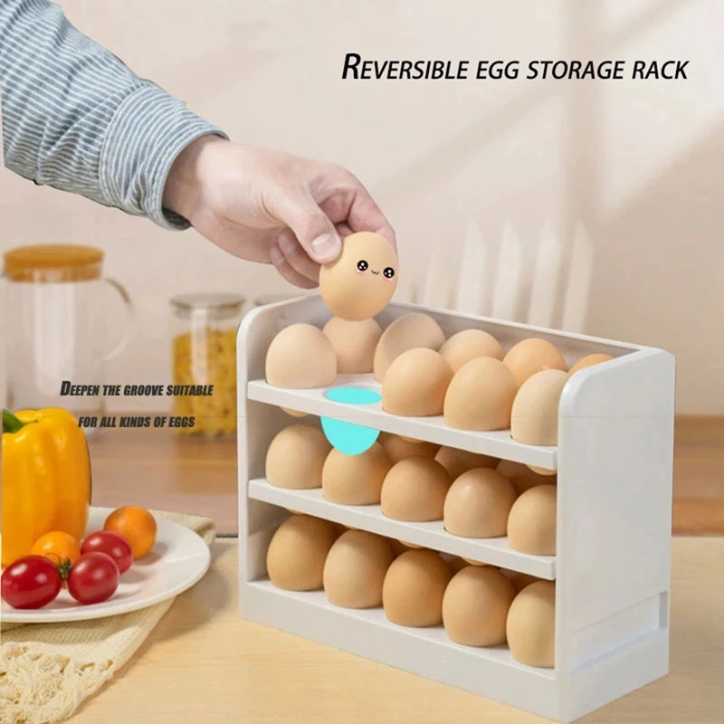 HOT SALE Egg Holder For Fridge Stackable Egg Storage Container For Refrigerator Door Tabletop Stove Stores 30 Eggs Rotatable