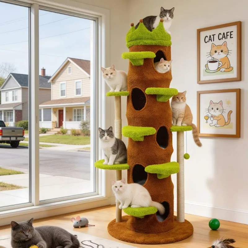 XXL Tall Cat Tree Tower, Scratching Post Activity Center, Large Condo Play House, Sturdy Cat Furniture for Multi-Cat Household