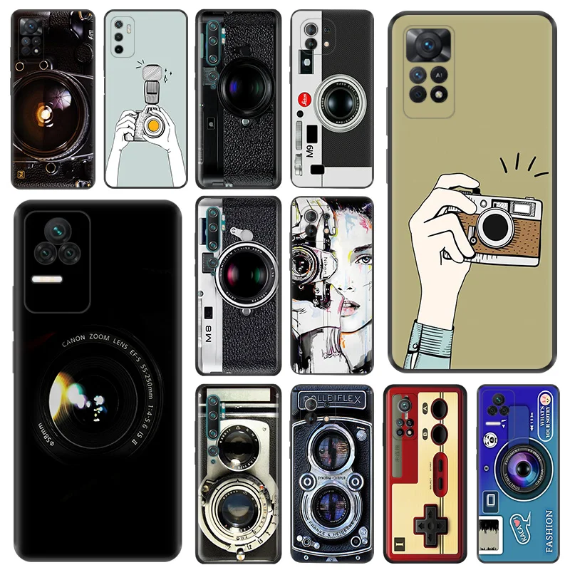 

Phone Case For Redmi 10C 10A Note 11 Pro 10 10s 11s Retro Camera Dual Lens Xiaomi 10t 11t Lite Black Soft Protective Cover