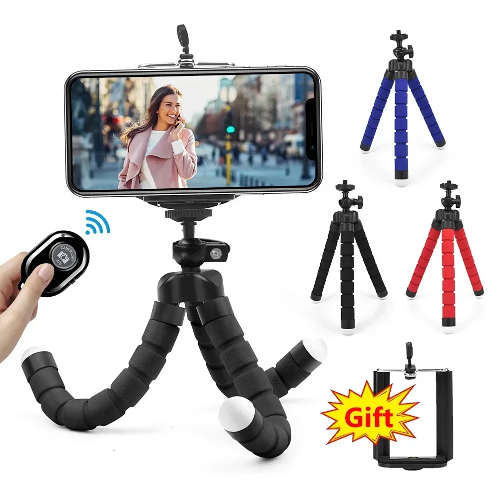 Mini trípode de pulpo de esponja Flexible para IPhone Samsung Xiaomi Huawei teléfono móvil Smartphone para Gopro 9 8 7 cámara teléfono