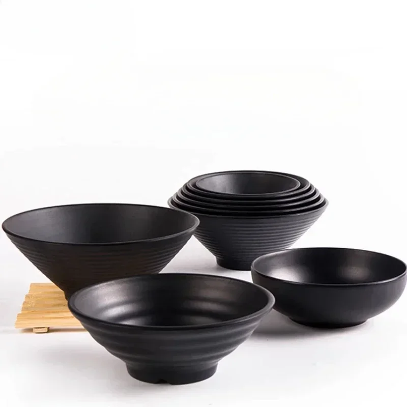 Melamine Tableware Bowl Imitation Porcelain Black Round Soup Bowl Special Bowl for Household Lamian Noodles Kitchen Utensils