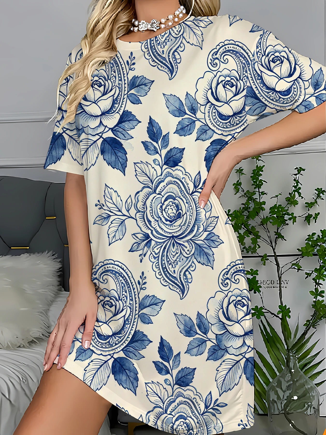 

Women's Striped Print Sleep Dress Loose T-Shirt Nightgown Cozy Summer Loungewear