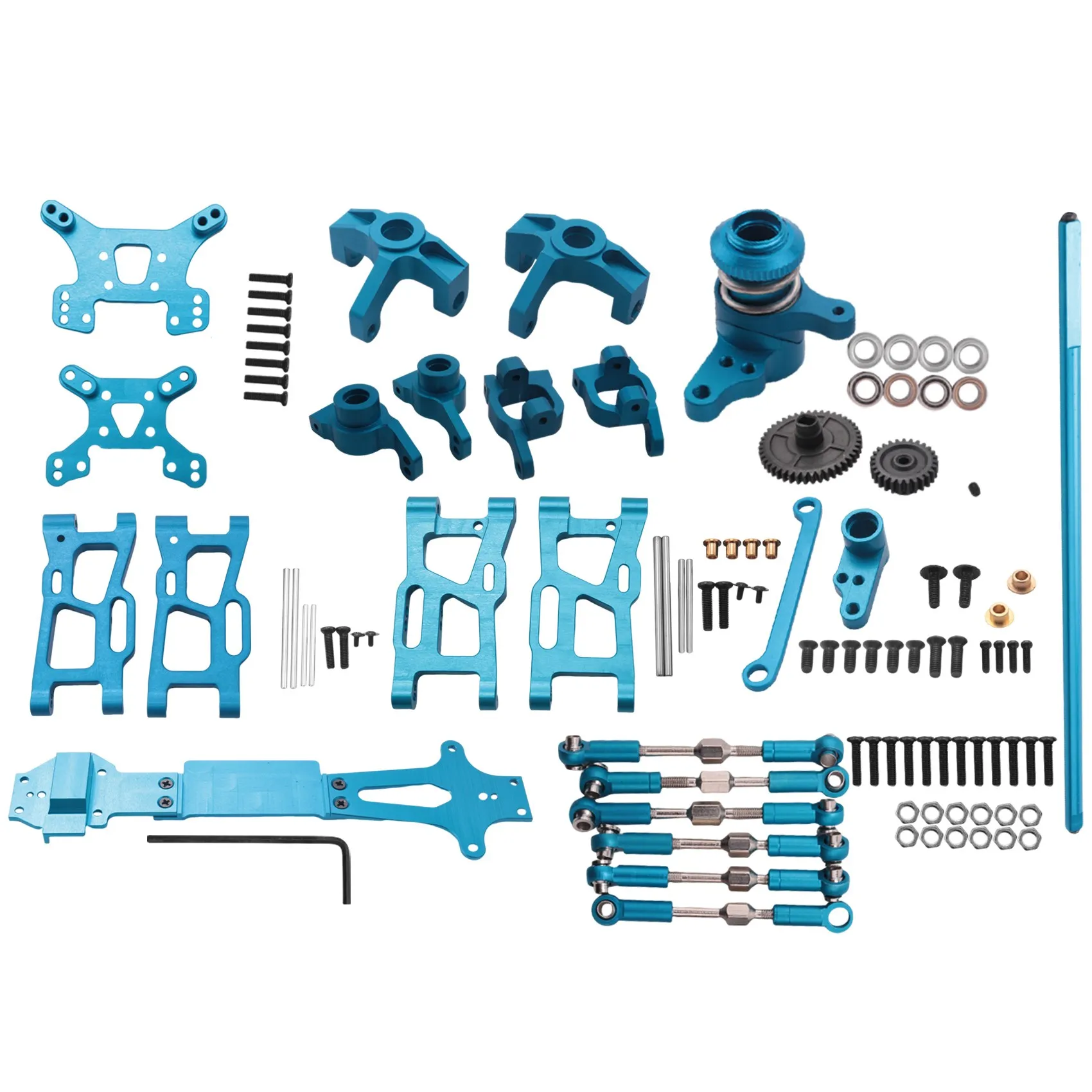 for WLtoys 1:14 144001 RC Car Full Upgrade Spare Parts Metal C Seat Steering Cup Swing Arm Central Drive Shaft,Blue