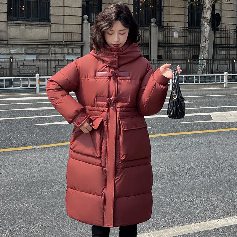 

Winter Big Size Women's Clothing Long Parkas Warm Thicken Hooded Puffer Jacket Zipper Windproof Snowsuit Pockets Cheap Coat Chic