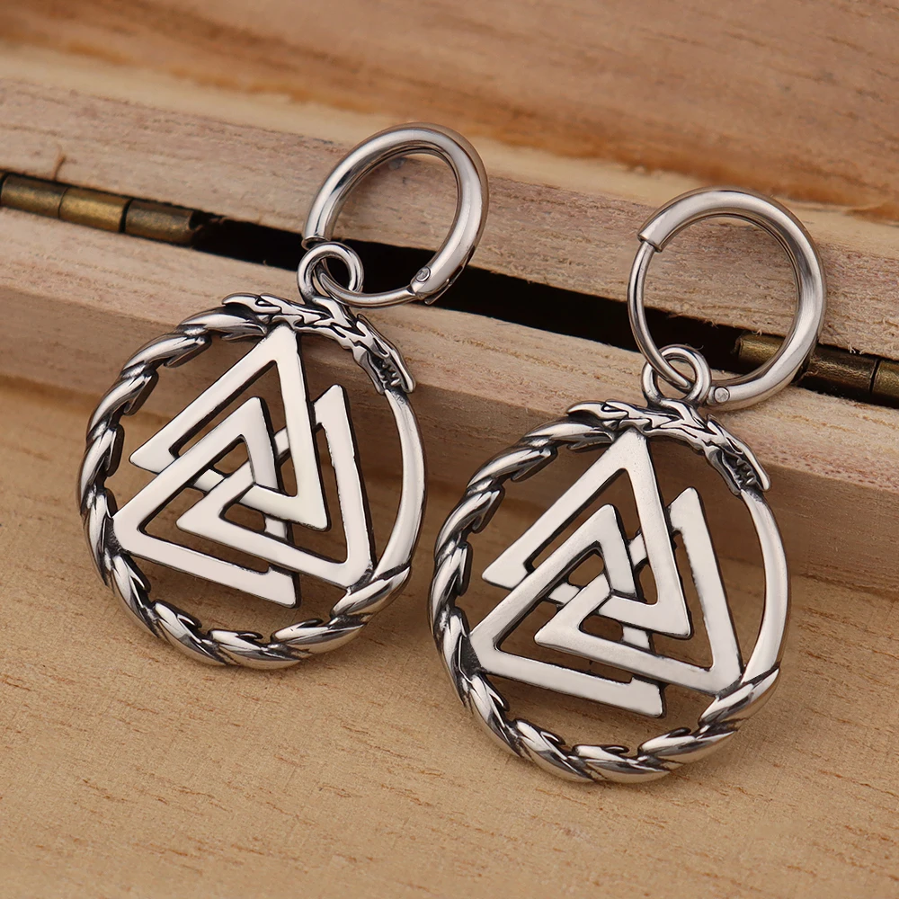 Vintage Nordic Viking Valknut Brinco Gota para Mulheres, Aço Inoxidável, Charme da Moda, Brincos Dangle, Jóias Escandinavas Criativas