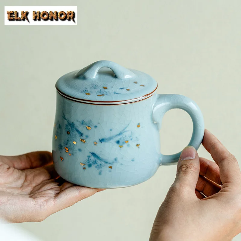 300ml Hand-painted Swimming Fish Playing Water Coffee Mug Beer Cup Afternoon Tea Mug Office Water Cup Drinkware Ornaments Craft