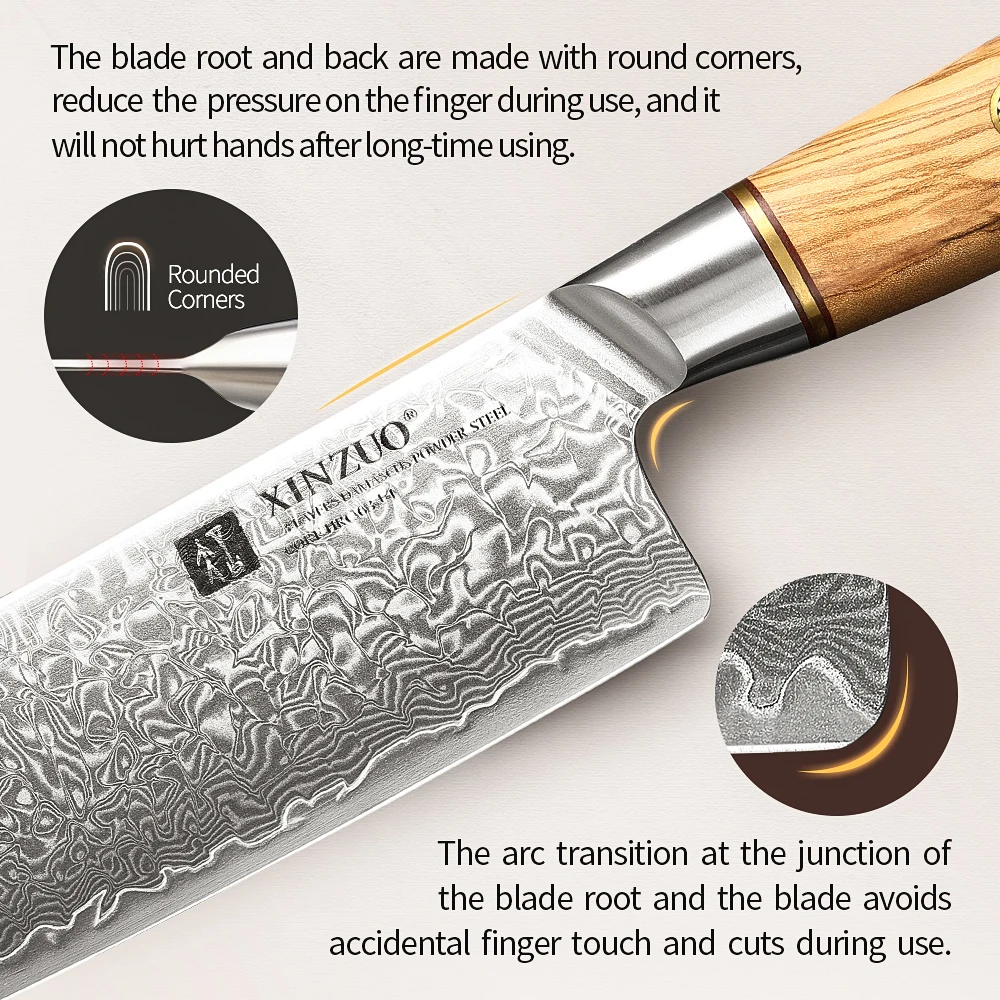 XINZUO 7\'\' Nakiri Knife 73-layer Damascus Steel Light Weight Sharp Blade Little Chopping Knife Restaurant Comfotable Wood Handle