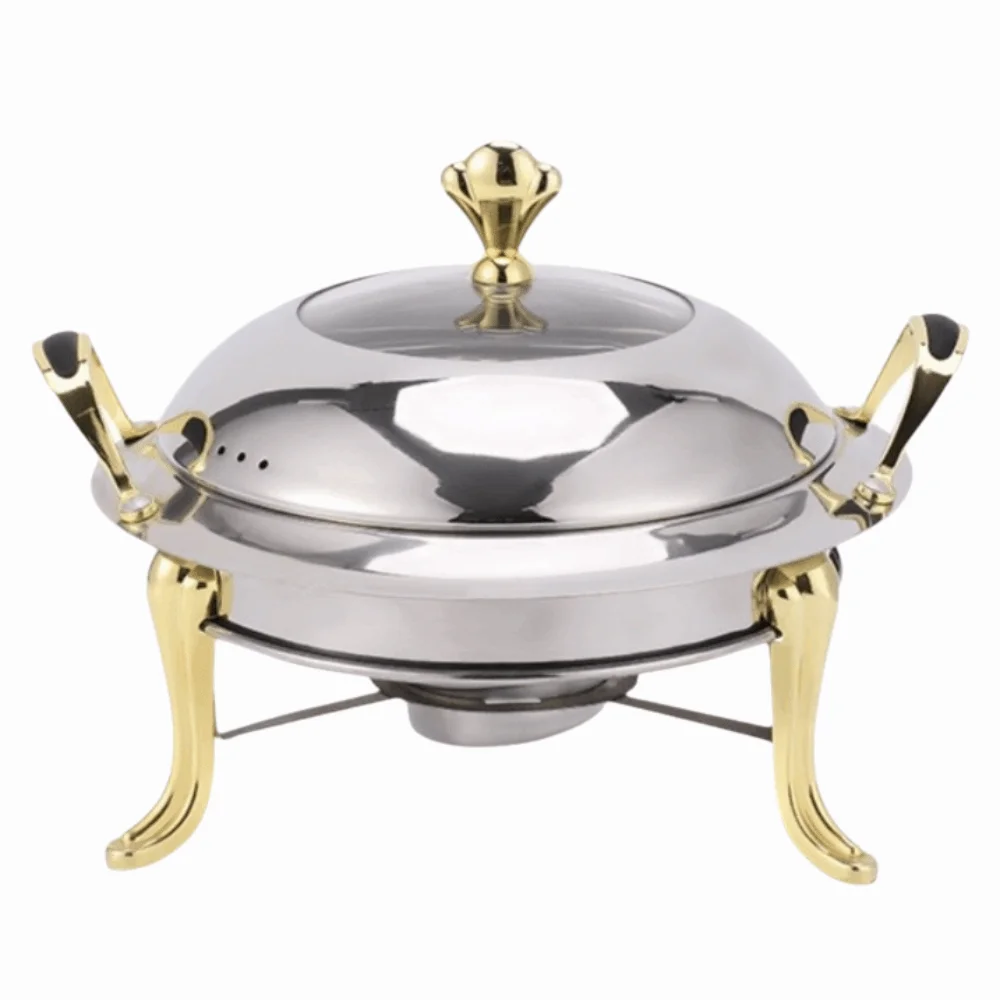 Stainless Steel Alcohol Stove with Lid 18/20/24/26/28cm Warmer Food Chafing Dish Small Cooking Pot Golden Buffet Dining Stove
