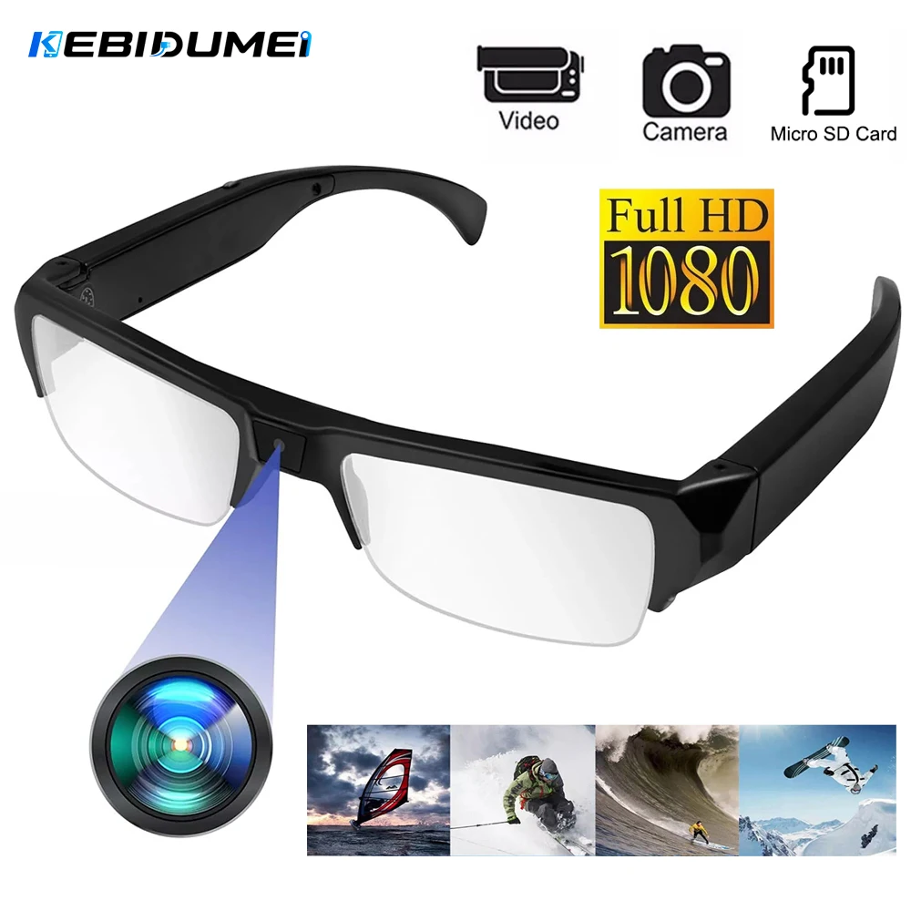 KEBIDUMEI 1080P HD Camera Glasses Mini Hidden Action Camcorder 120° Wide Angle Outdoor Cycling Sports DVR Video Recorder Glasses