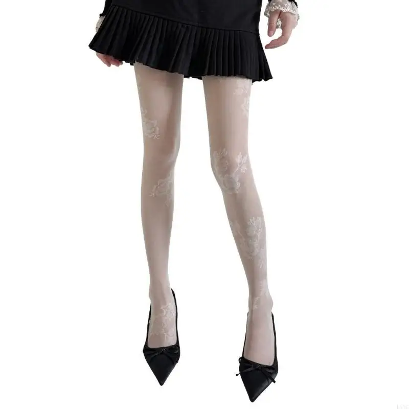 

L5YC Women Lace Patterned Tights High Waist Fishnets Leggings Net Stockings Pantyhose Thigh High Stockings Hosiery