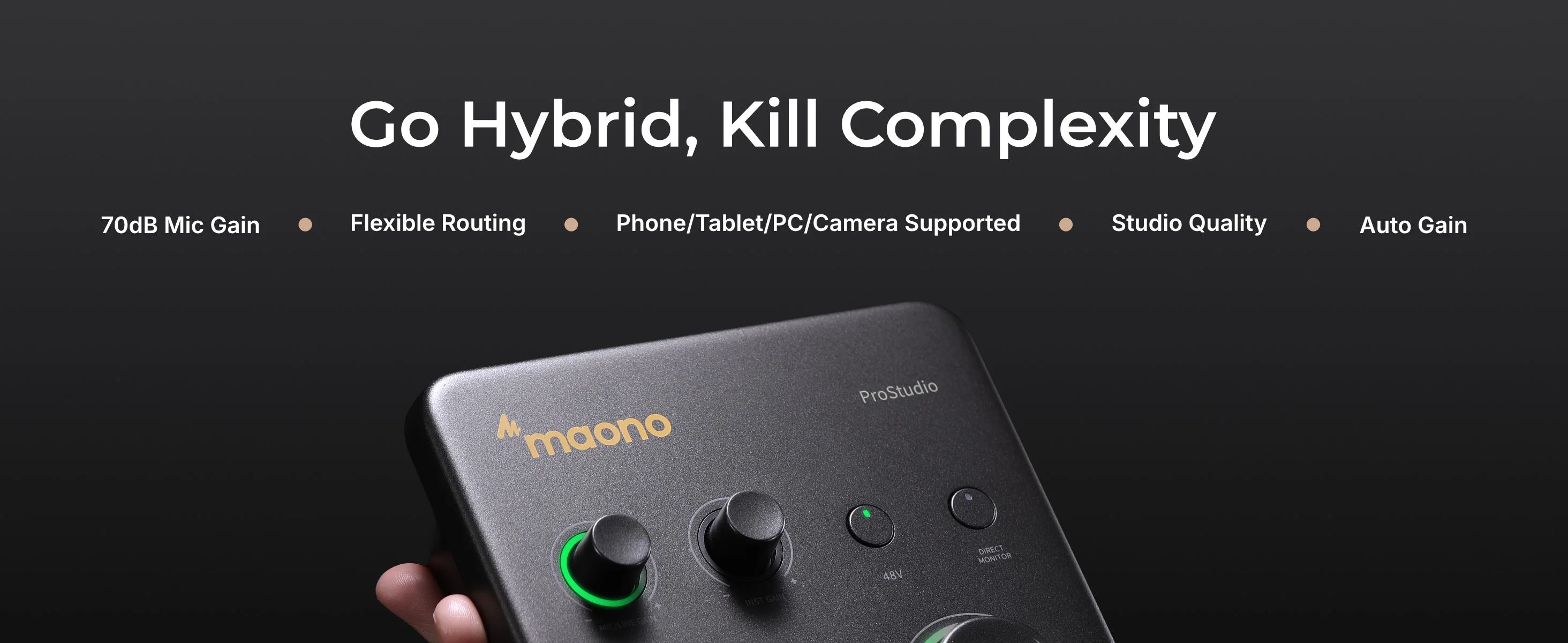 MAONO P1 Hybrid Audio-Interface mit 70dB Verstärkung für PC, Telefon, iPad, Gitarre, Auto-Gain, Loopback, ASIO für Podcast, Streaming, Musikaufnahme – Detail 1
