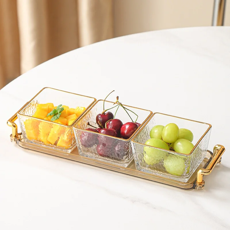 3/4pcs Light Luxury Style Glass Storage Box and Tray Capable of Accommodating Fruit Nut Snack Jewelry Home Storage Containers