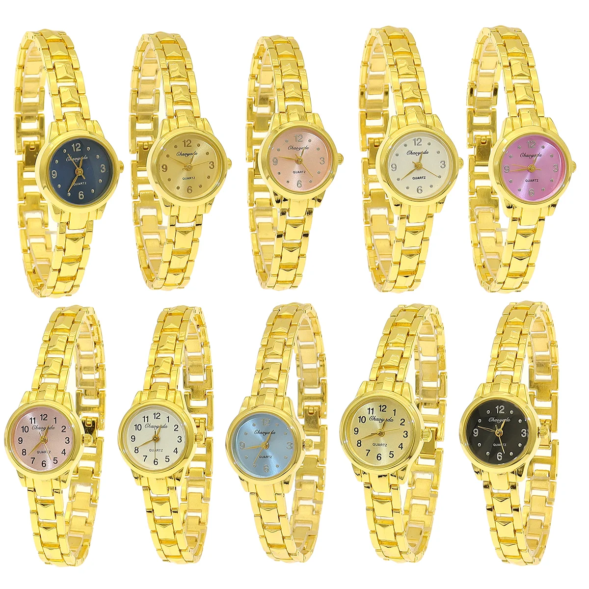 10Pcs/Lot  Women's Watch With Gold Bracelet Vintage Simple Elegant Quartz Watch