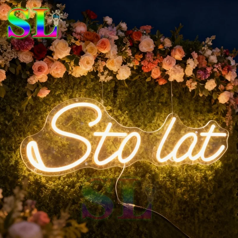 مخصص Sto lat ضوء النيون LED النيون تسجيل 65x20 سنتيمتر Sto lat تسجيل لحفلة عيد ميلاد سعيد غرفة ديكور المنزل