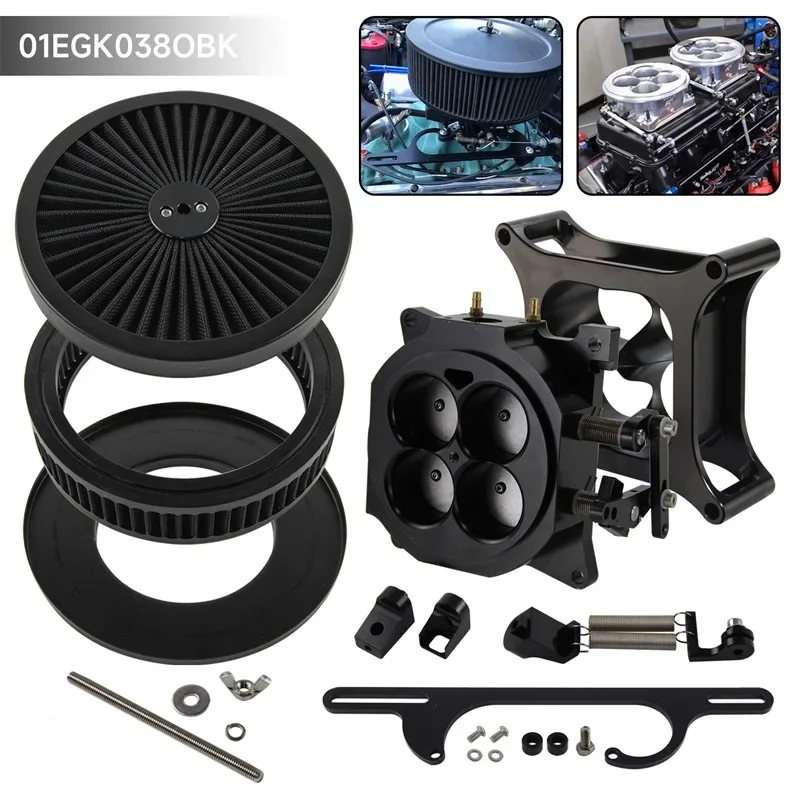 Black 1000CFM 4 Barrel 4150 Carburetor Throttle Body + 9''X2'' Air Filter w/2