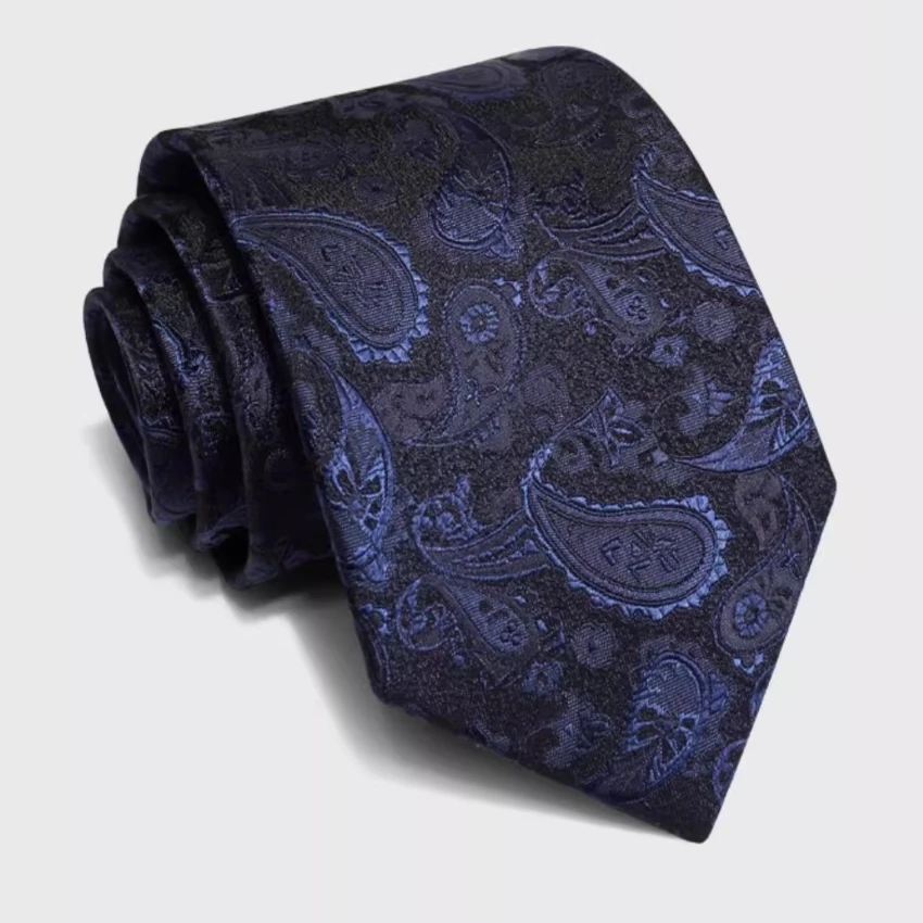 High Quality 100% Silk Fashion New Blue Cashew Flower Silk Necktie Men's Formal Business Banquet 8cm Wide Hand Knotted Necktie