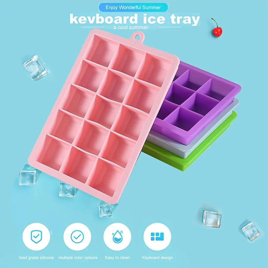Silicone Ice Cube Mold 15 Grids Ice Tray Square Box With Lid Wine Ice Mold Blocks Maker Bar Kitchen Tools Whiskey Cocktail Cube