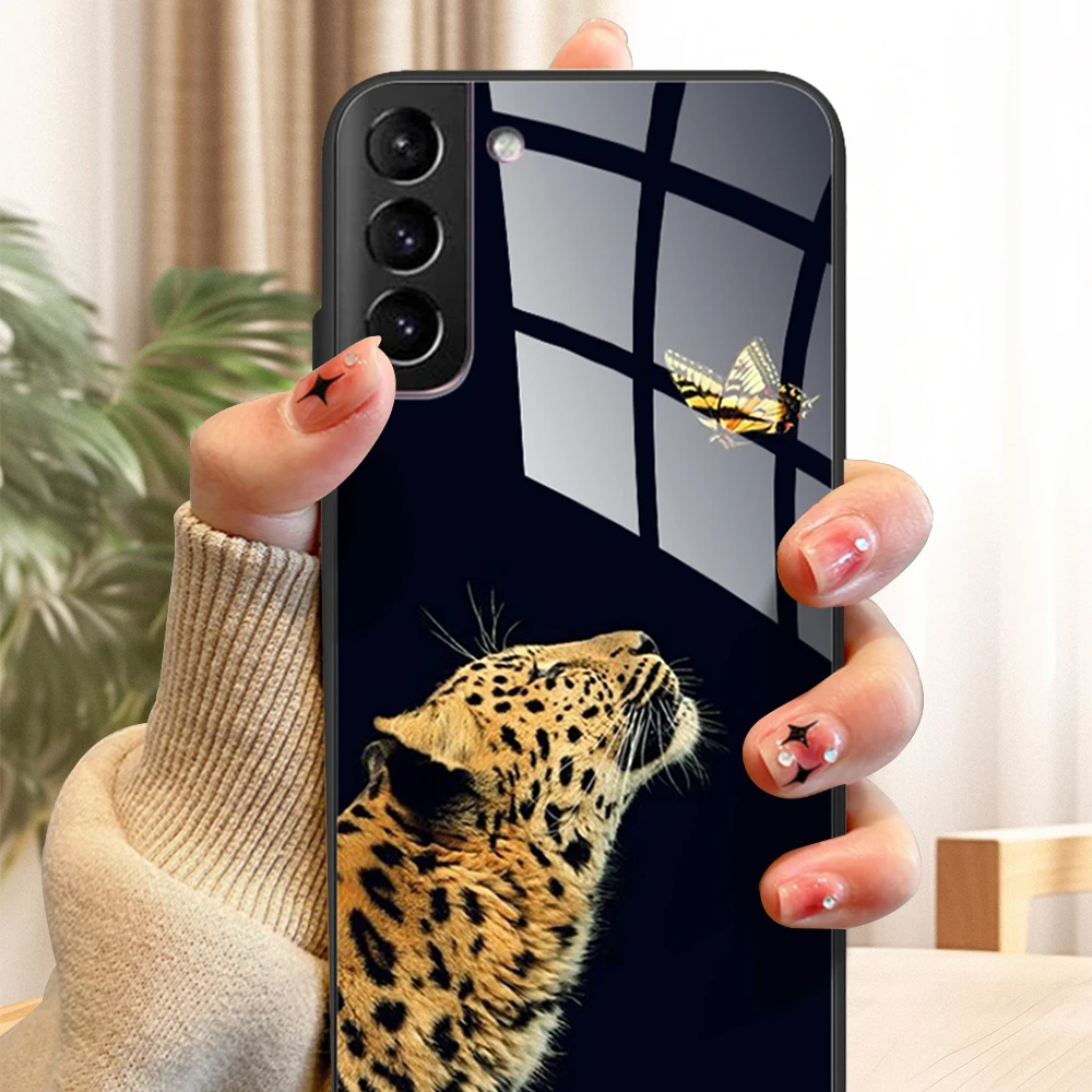 Etui ze szkła hartowanego do Samsung Galaxy S22 Plus Pokrowiec na telefon Cute Cartoon Painted Hard Case Funda do Samsung S22 Ultra S22+ S22