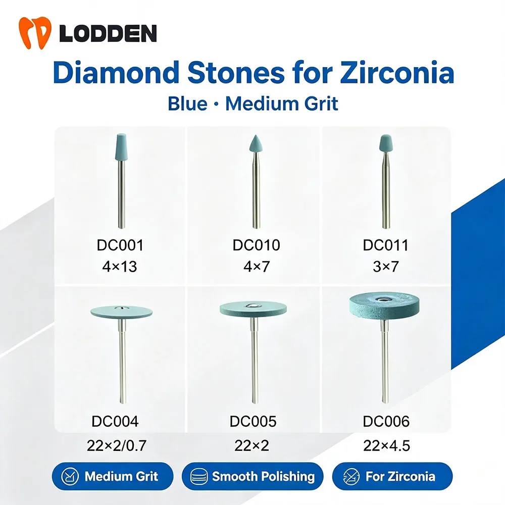 LODDEN Dental Lab Polisher Diamond Poloshing Head Wheel for Emax Zirconia Blue Medium Deatal Grinding Ceramics Crowns Stone Burs