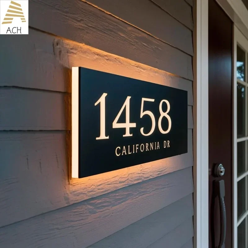 Heavy-Duty Stainless Steel Outdoor House Numbers with 12V Backlit LED Lighting - Customizable Address Plaque