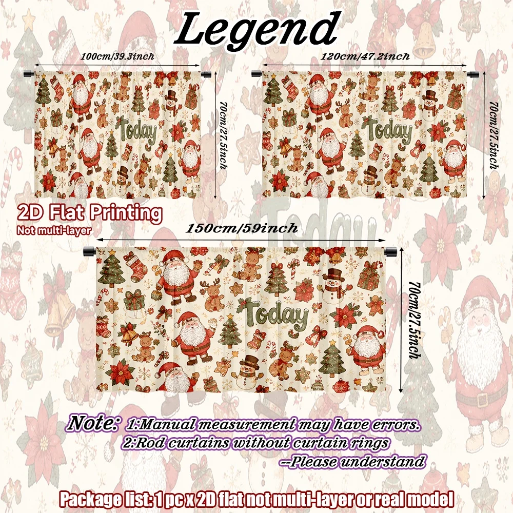 2D flat 1pc European style cabinet curtains Cowboy Christmas Digital printing The rod-mount design makes installation convenient