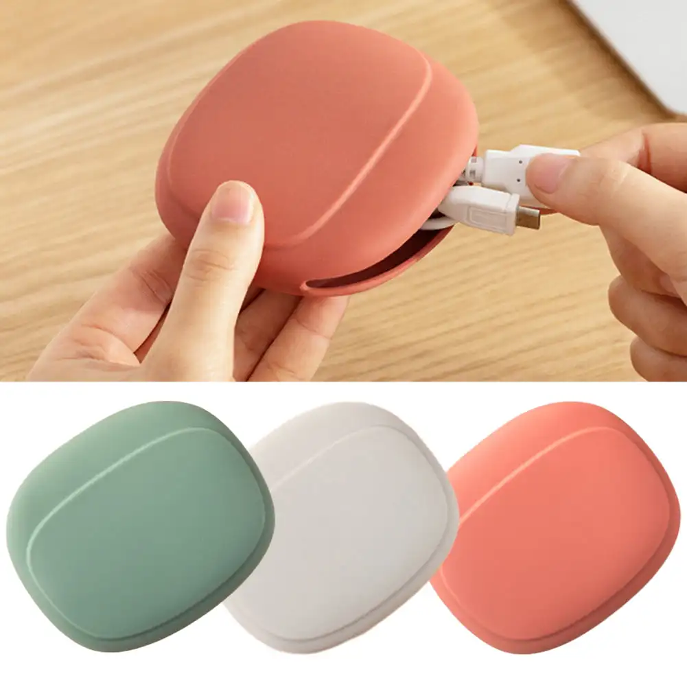 Portable Data Cable Storage Box Cute Silicone Headphone Cable Storage Bag Key U Disk USB Cord Travel Organizer Cable Winder