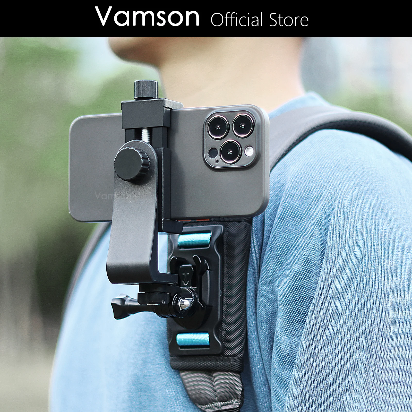 Vamson 360°Adjustable Phone Backpack Clip CellPhone Holder for iPhone Mount Hiking Outdoor Live Broadcast Smartphone Bracket