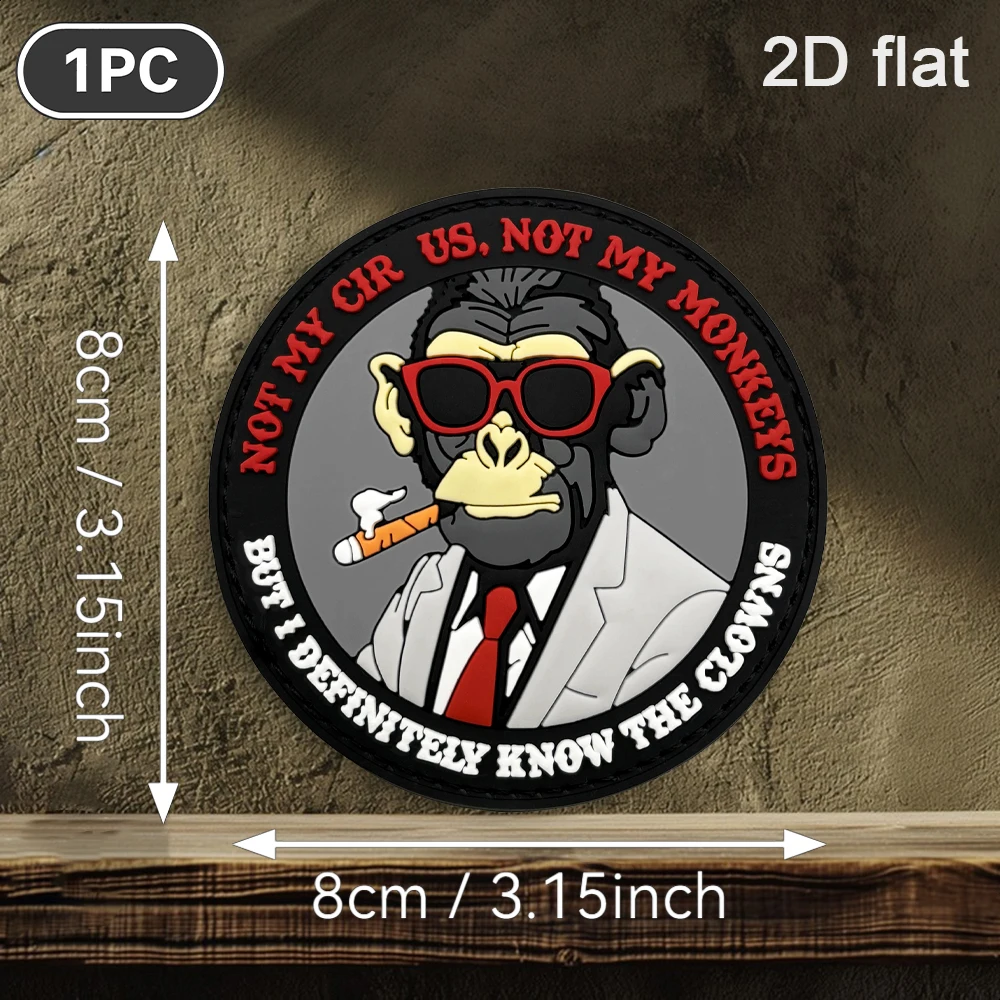 Not My Cirus Not My Monkeys Circular English Text Gorilla Logo Badge 2D Flat Pvc Material Velcro Patch Free Backing Optional Sizes 1Pc 2Pcs 3Pcs Layered 3D Embossed Edge Non-Peeling Functional Jacket Personalized Decorative Accessory
