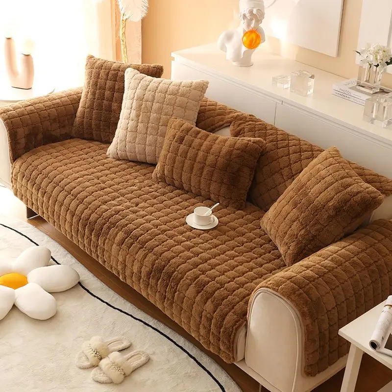 Winter Plush Sofa Cover Living Room Sofa Cushion Anti-slip Slipcover Home Decoration Universal Couch Seat Mat Armchairs Cover