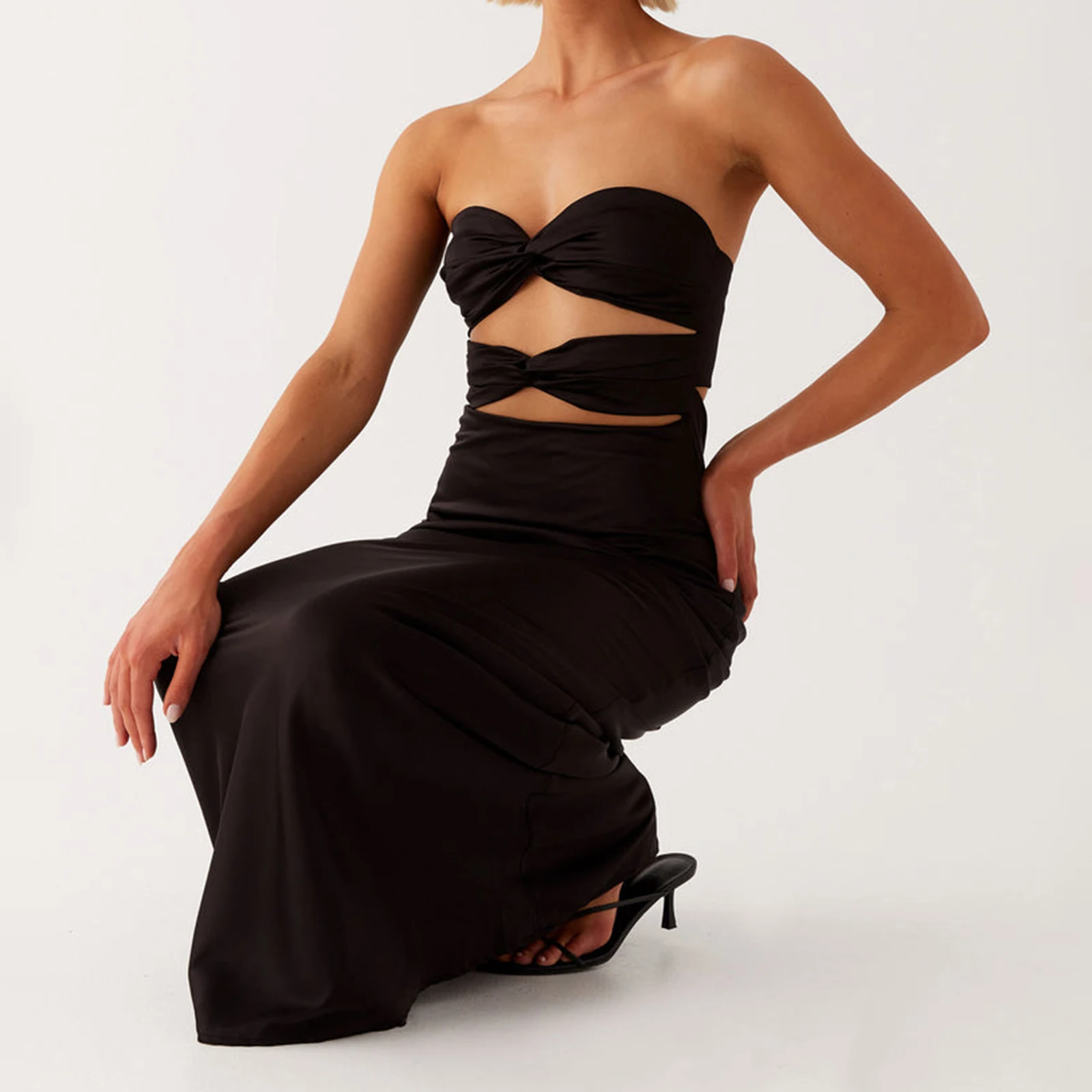 Women Summer Sexy y2k Fairycore Cut Out Tube Long Dress Strapless Bodycon Maxi Dress Backless Cocktail Party Bandeau Dresseses